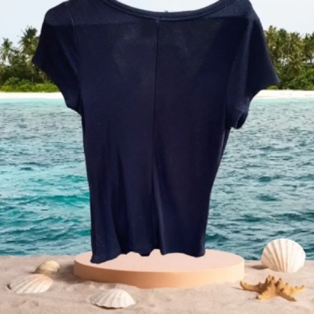 NWT Free People Black Ribbed V Neck Tee size L